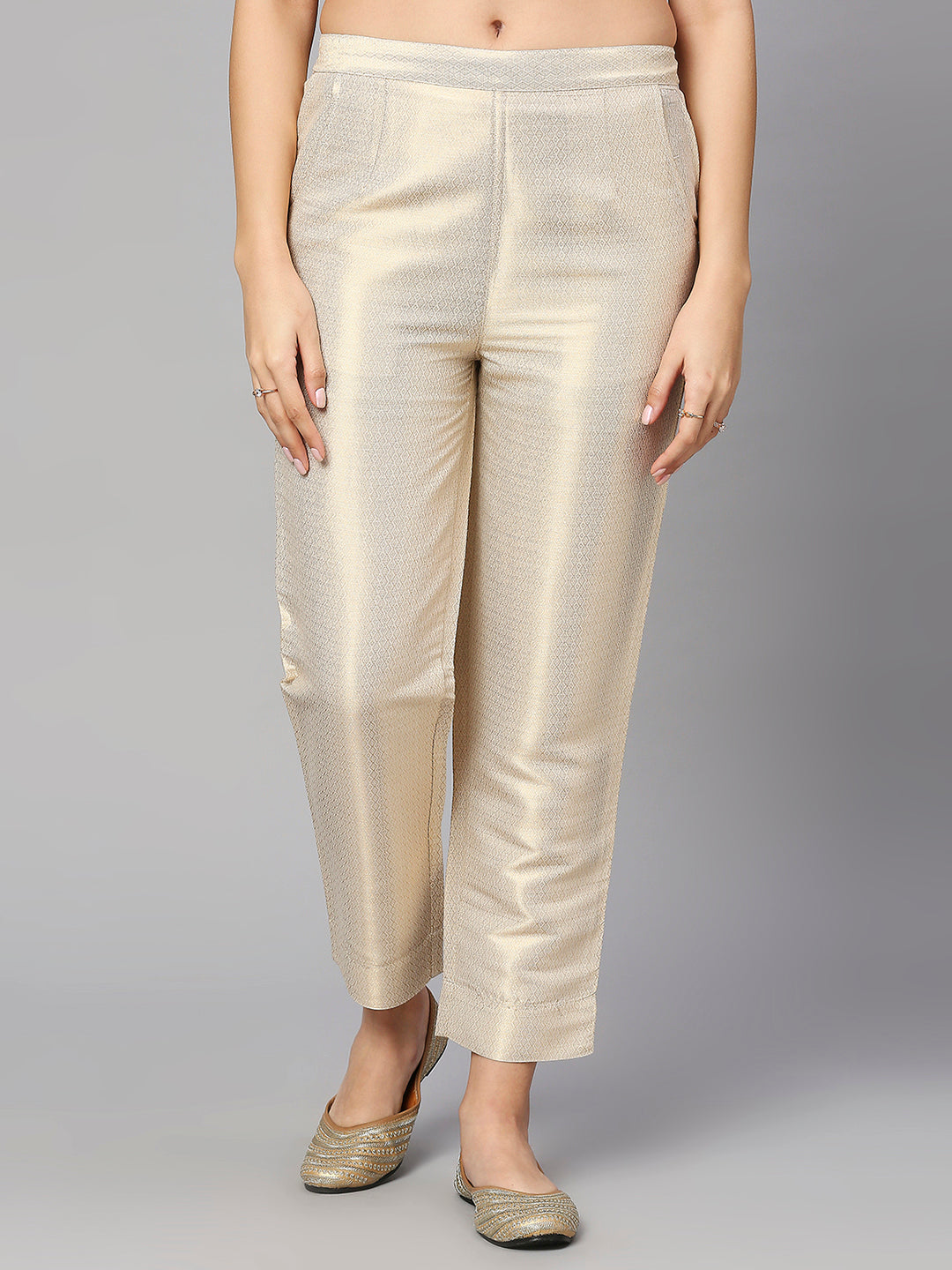 White & Gold Dobby Metallic Brocade Pant