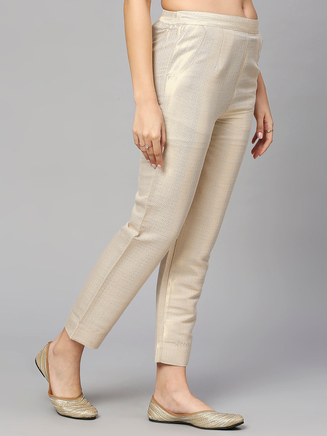 White & Gold Dobby Metallic Brocade Pant