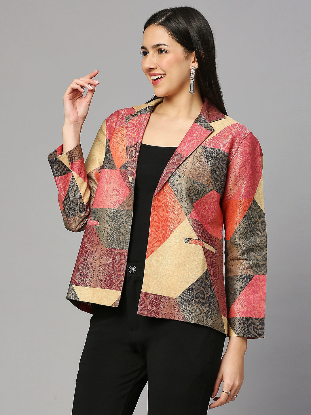 Multicolor Geometric Designed Brocade Short Jacket