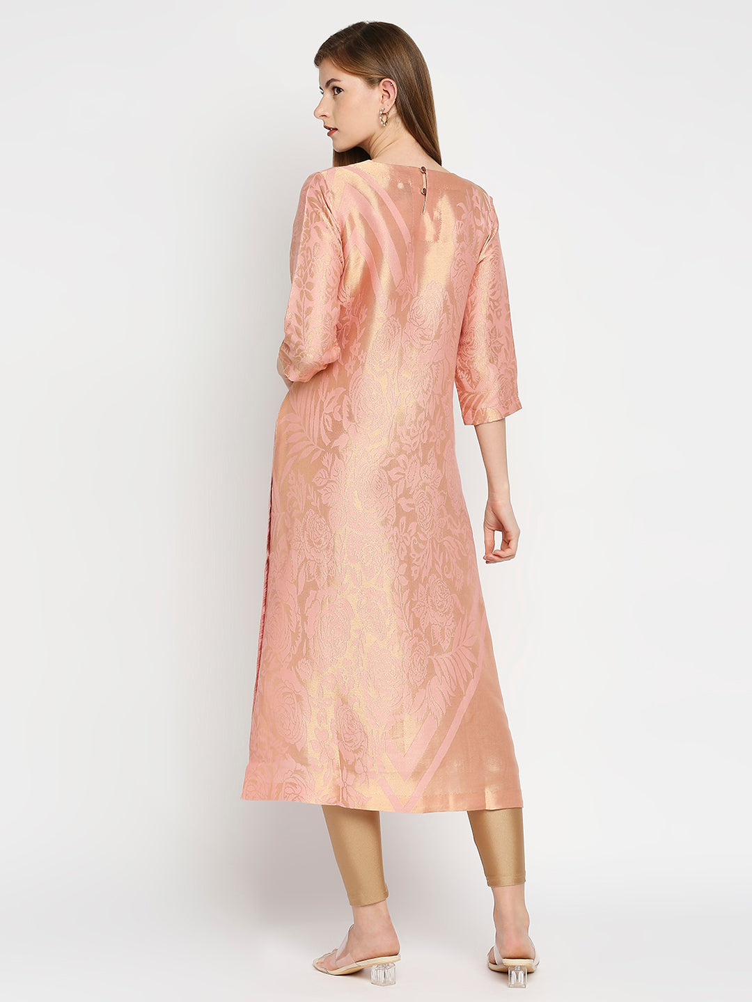 Brocade Pink Rose & Petal Design Kurta