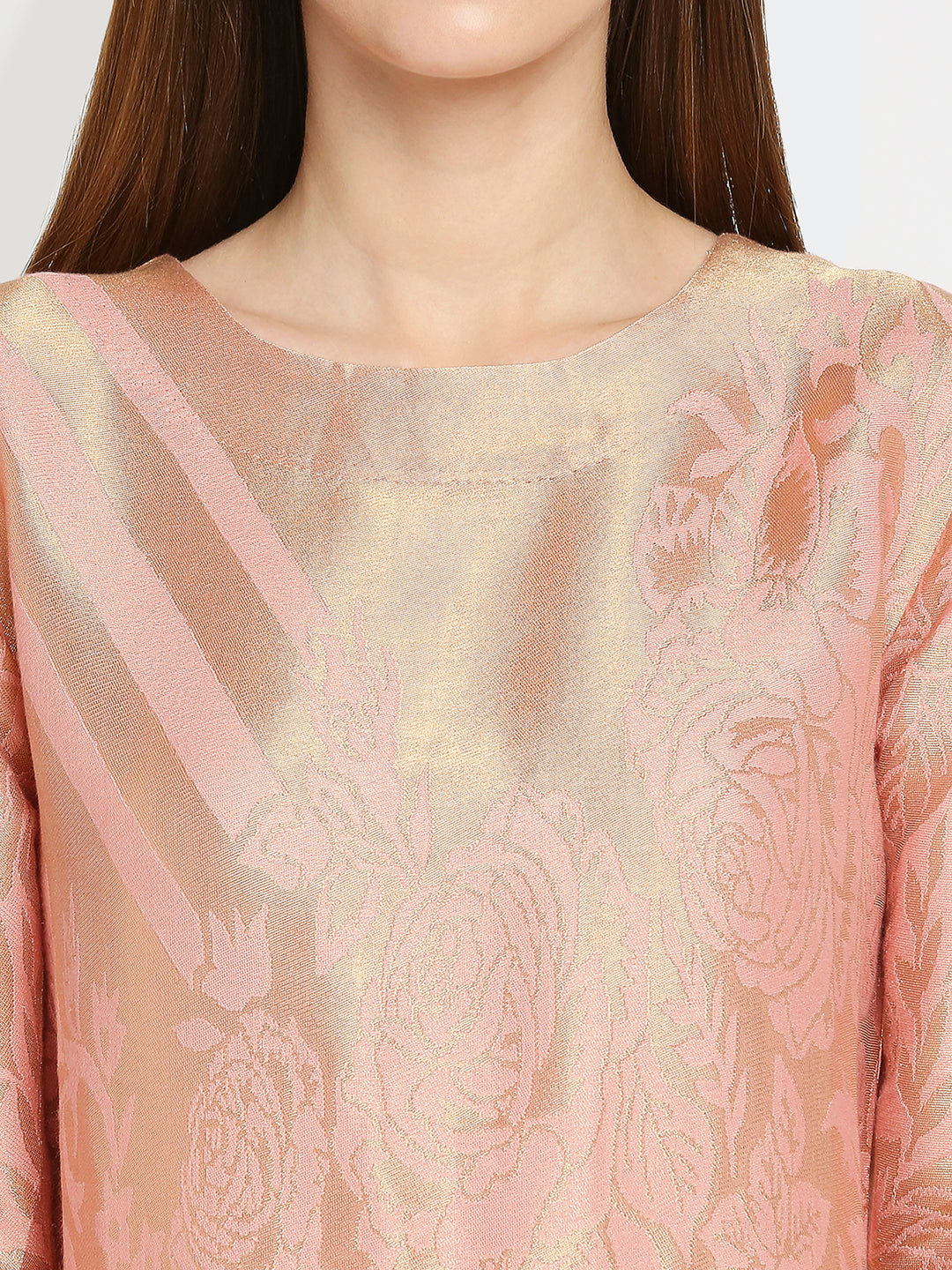 Brocade Pink Rose & Petal Design Kurta