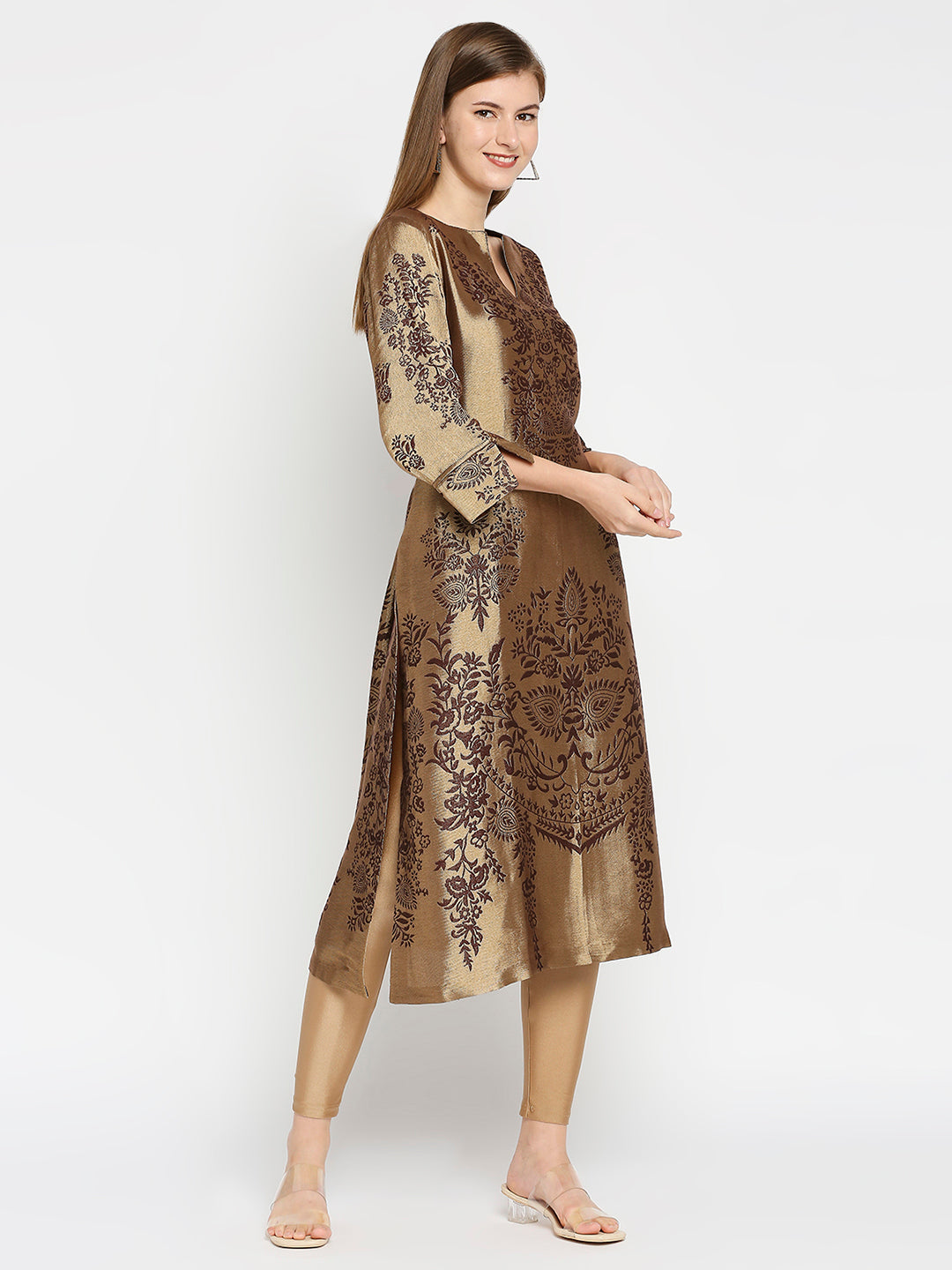 Brocade Brown Italian Ornament Design Kurta