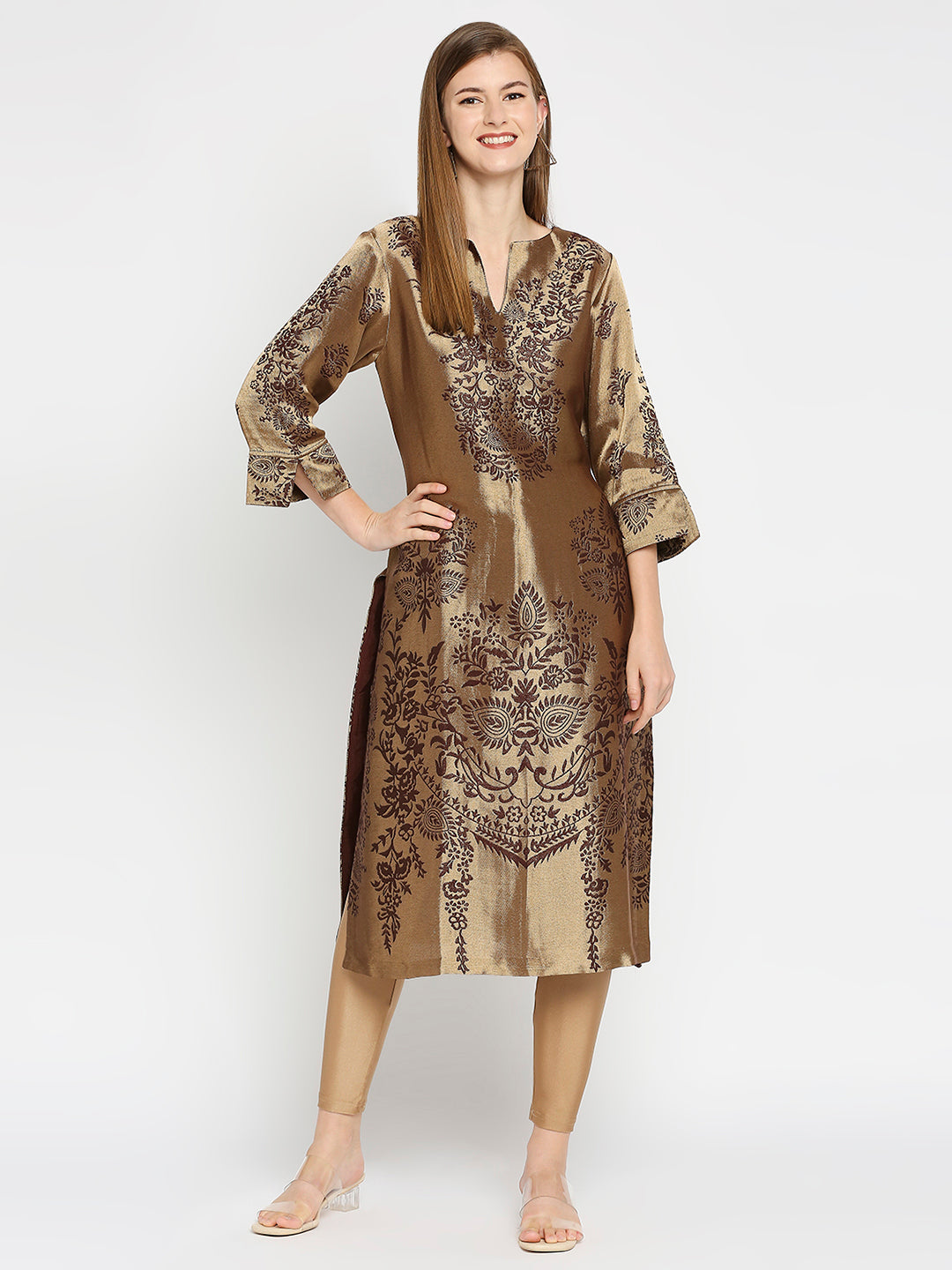 Brocade Brown Ornament Design Kurta