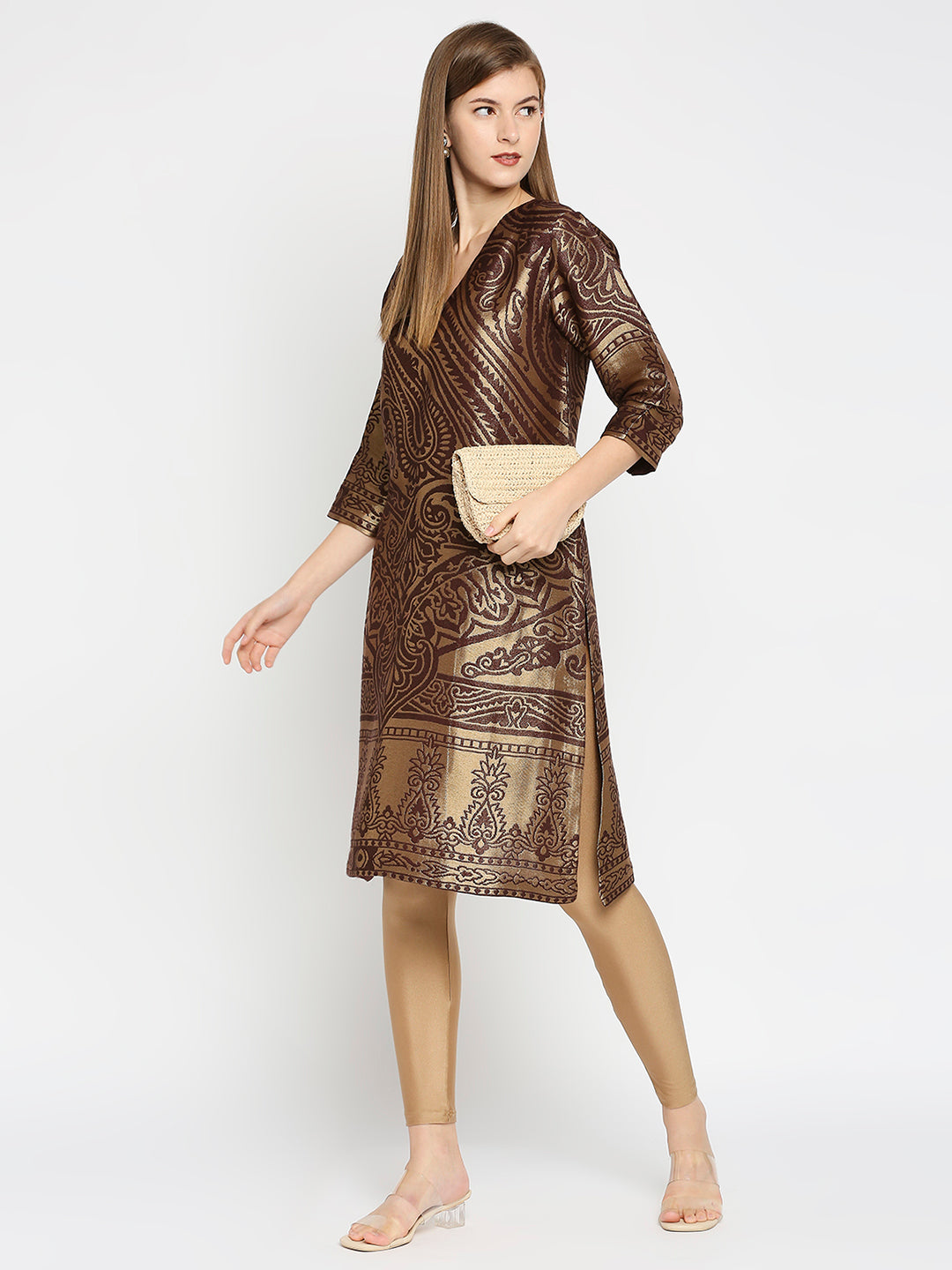 Brocade Brown Enlarged Paisley Design Kurta