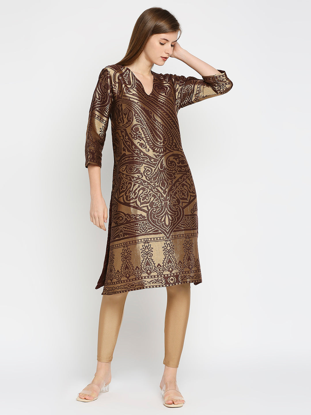 Brocade Brown Enlarged Paisley Design Kurta