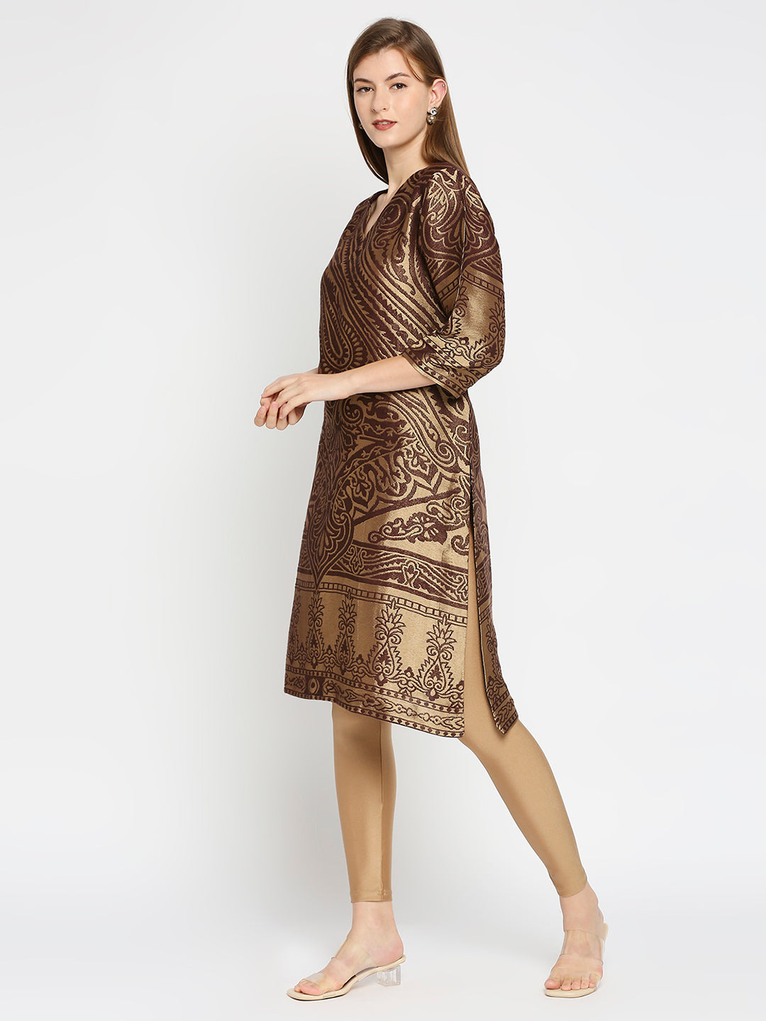 Brocade Brown Enlarged Paisley Design Kurta