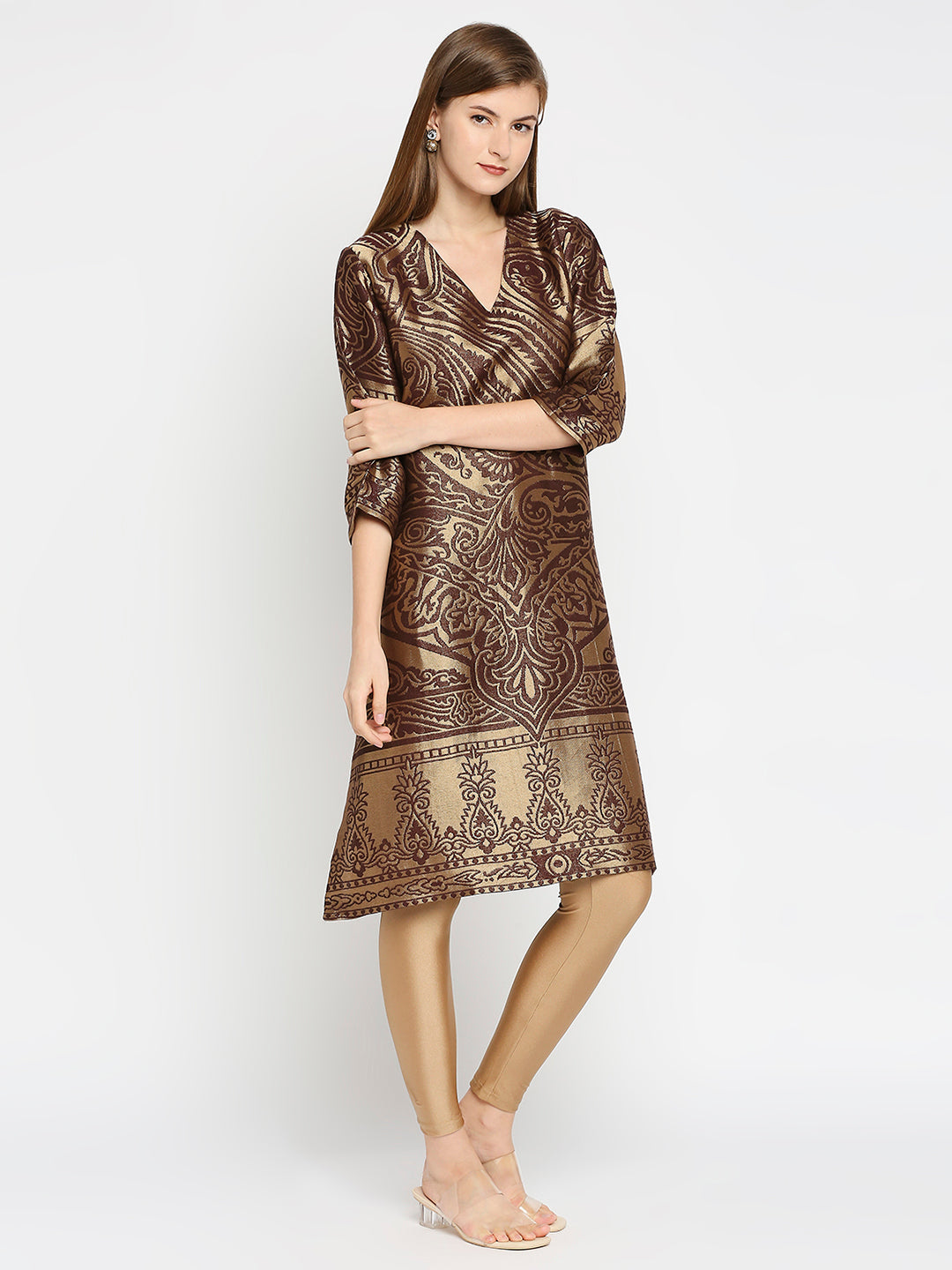 Brocade Brown Enlarged Paisley Design Kurta