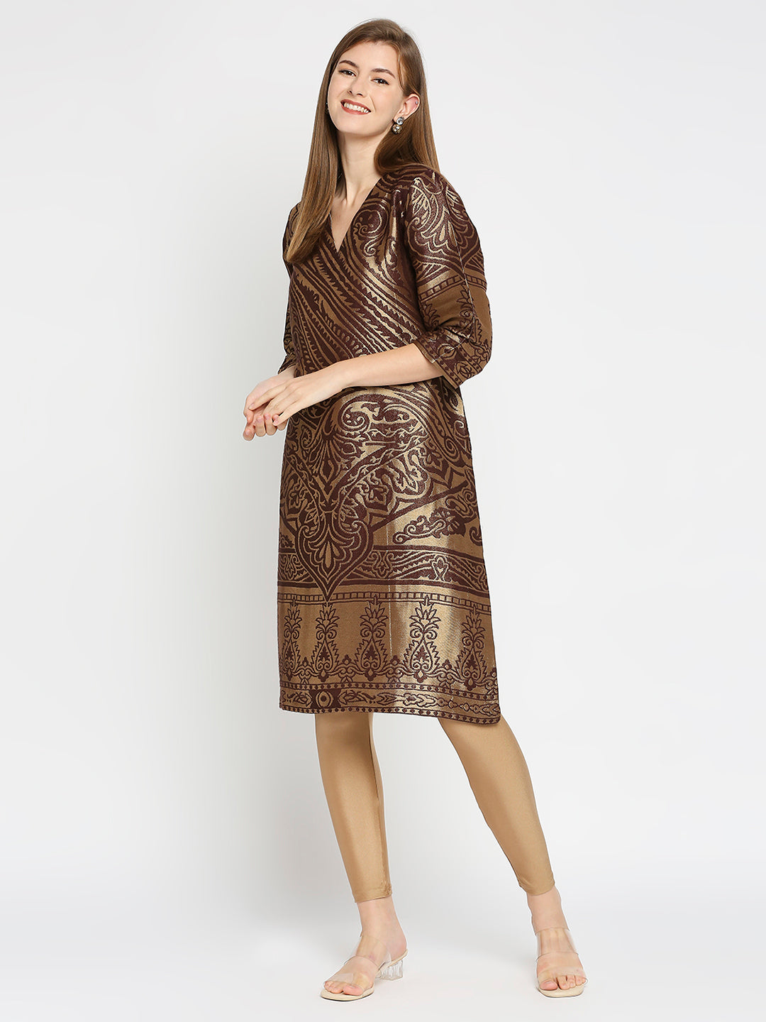 Brocade Brown Enlarged Paisley Design Kurta