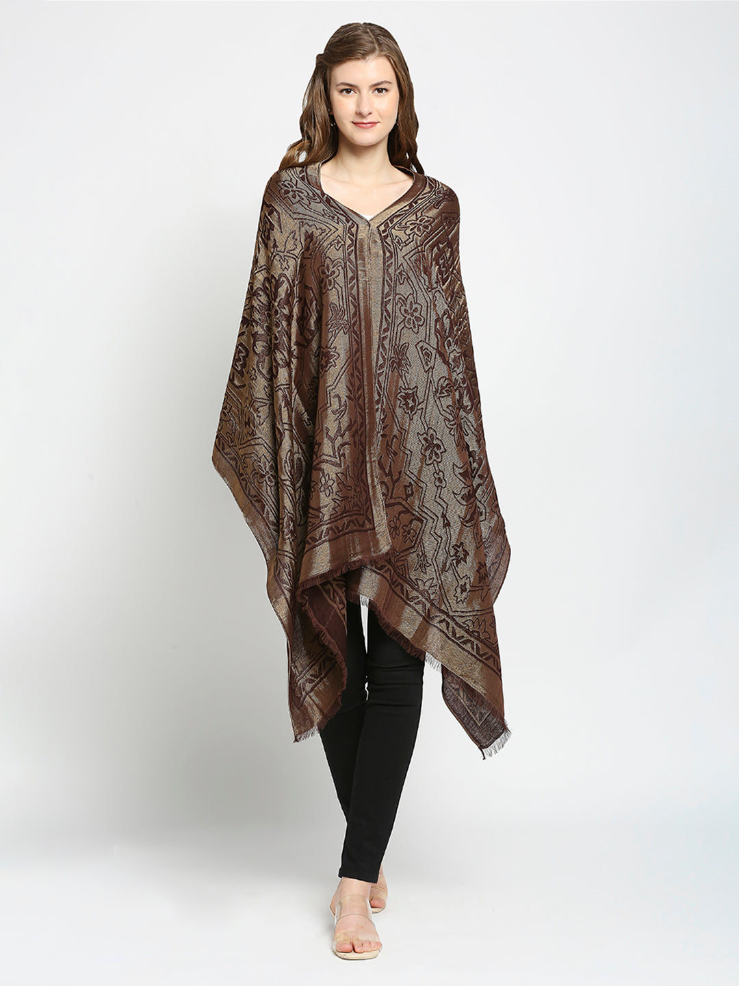 Brocade Ornamental Designed Brown Wrap