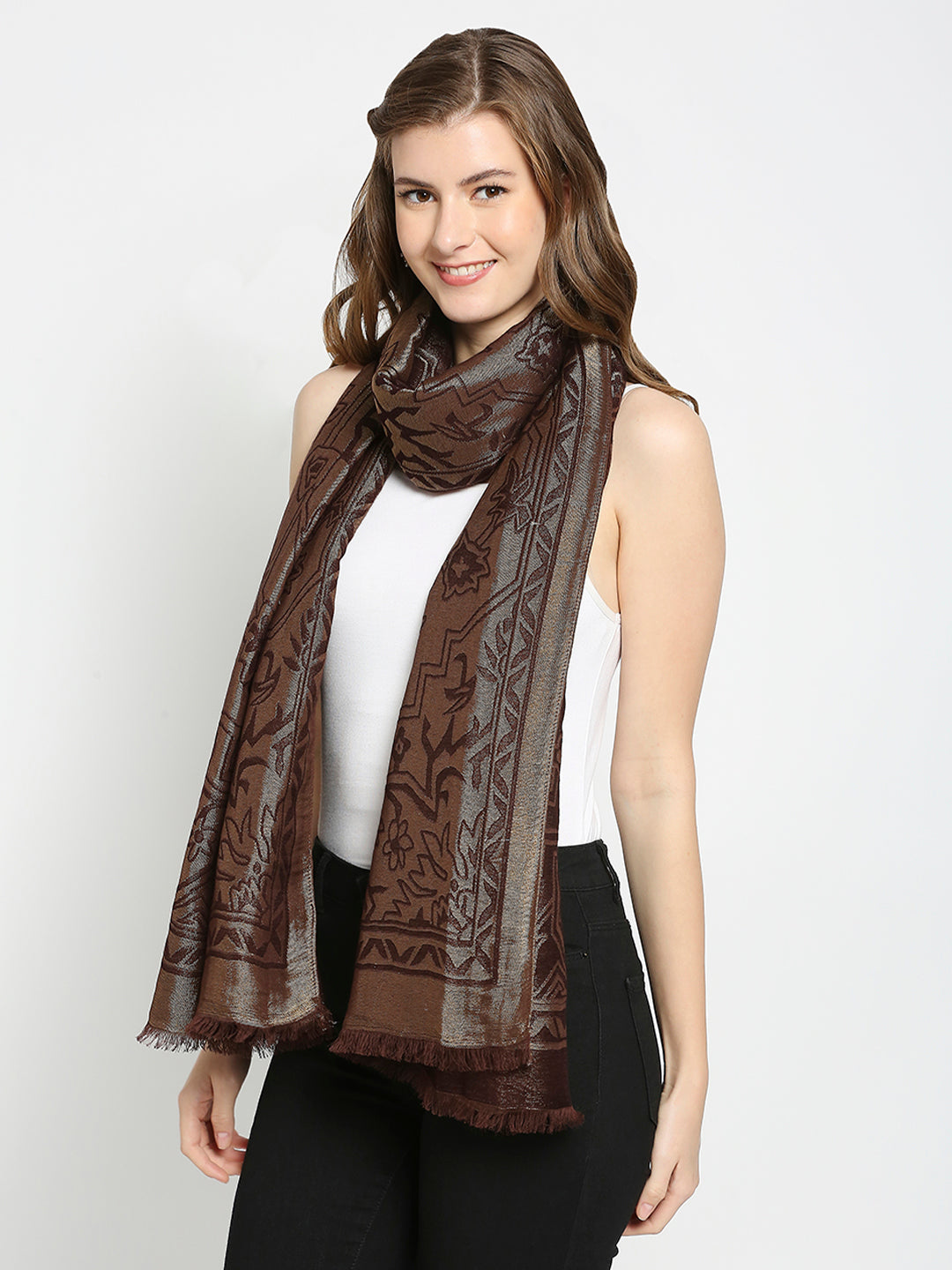 Brocade Ornamental Designed Brown Wrap