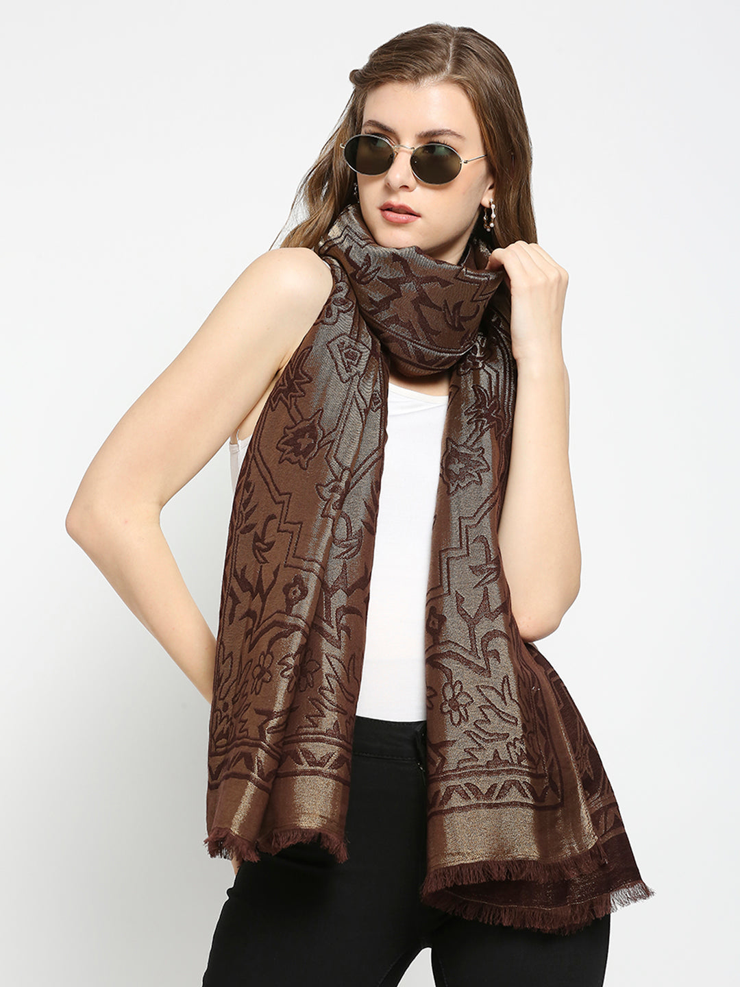 Brocade Ornamental Designed Brown Wrap