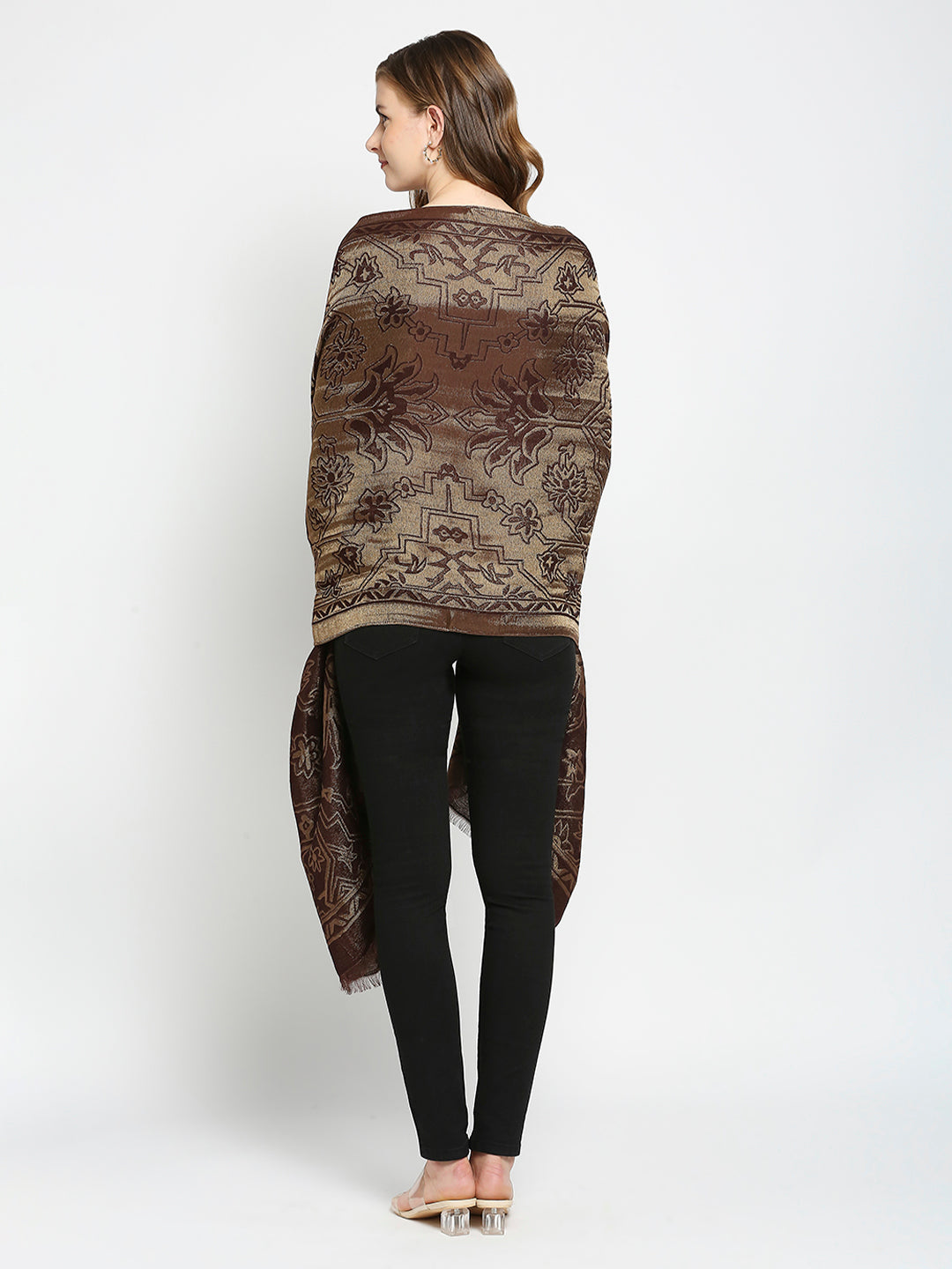 Brocade Ornamental Designed Brown Wrap