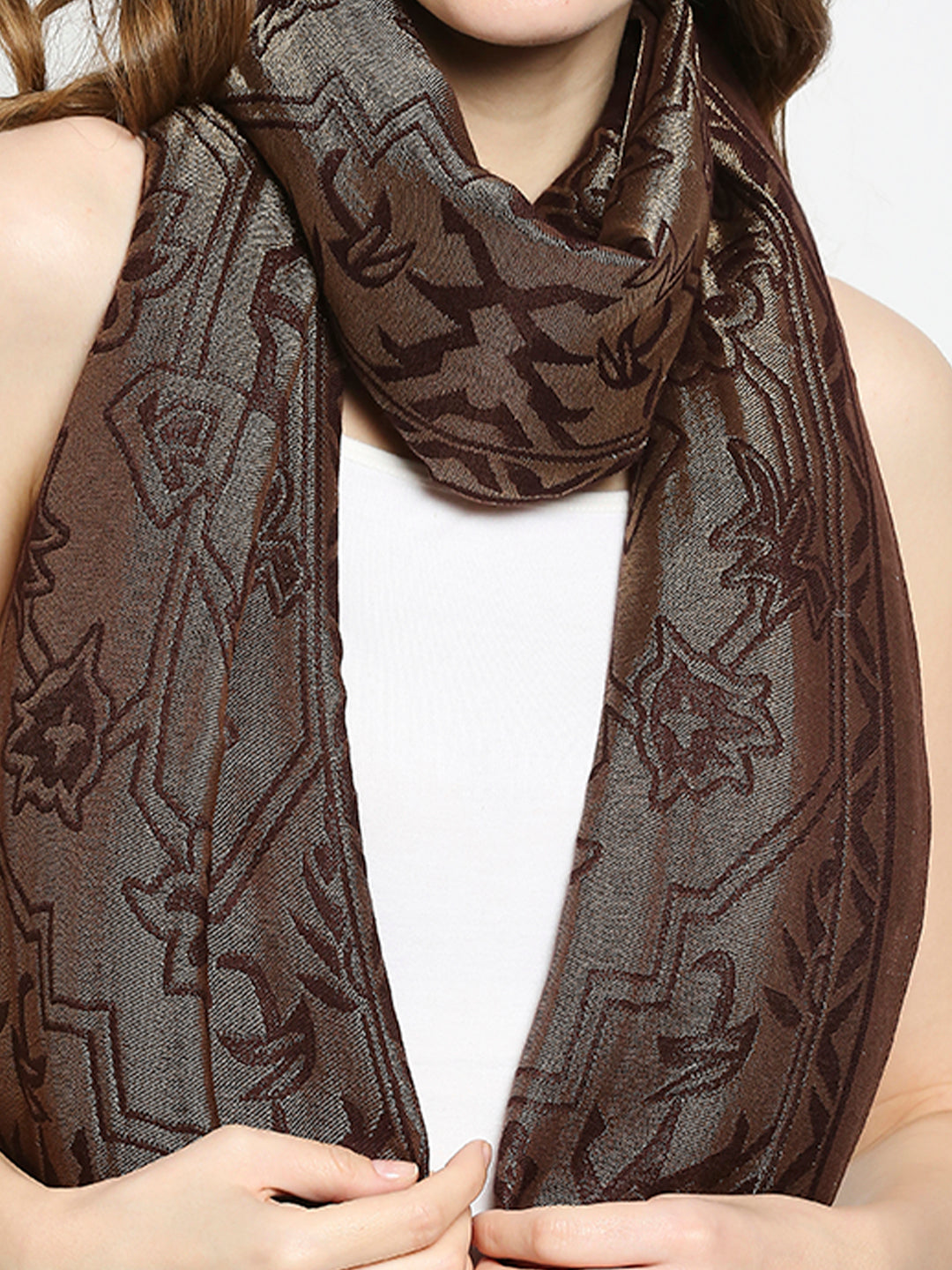 Brocade Ornamental Designed Brown Wrap