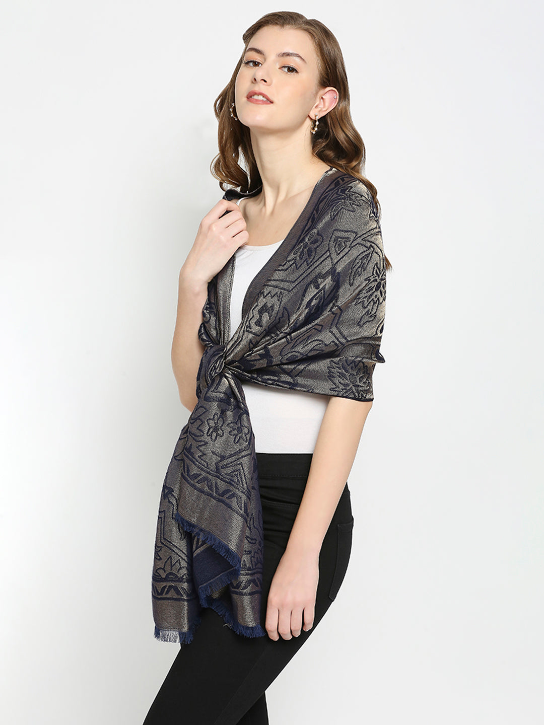 Brocade Ornamental Designed Navy Wrap