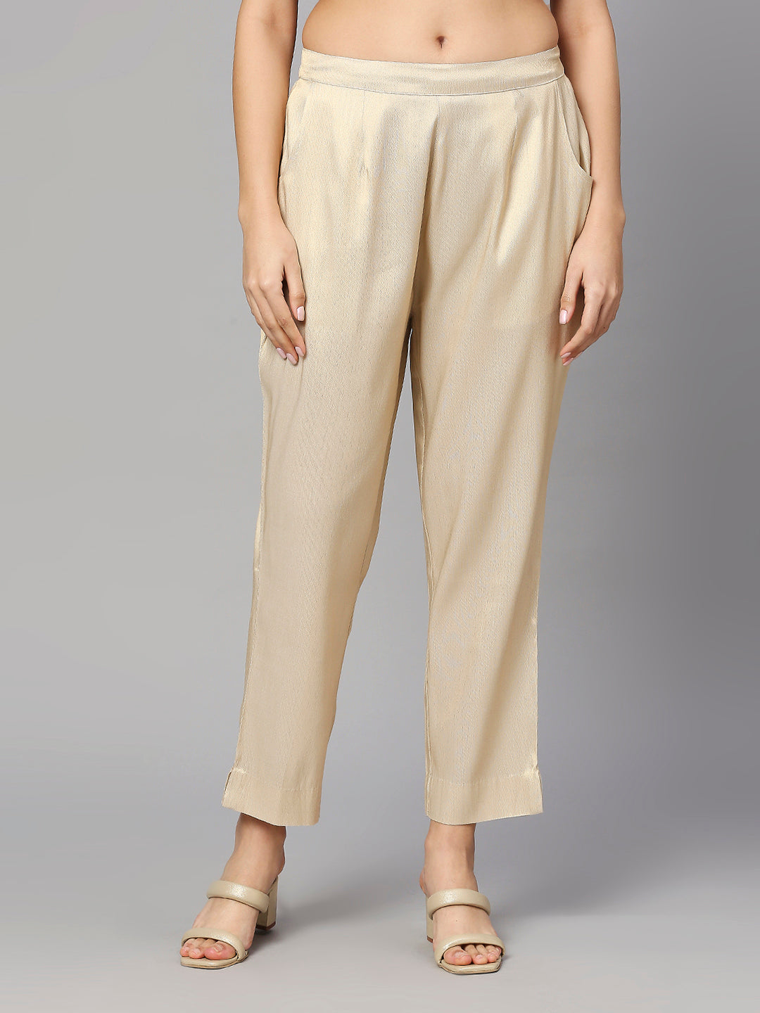 Ivory Gold Plain Brocade Pant