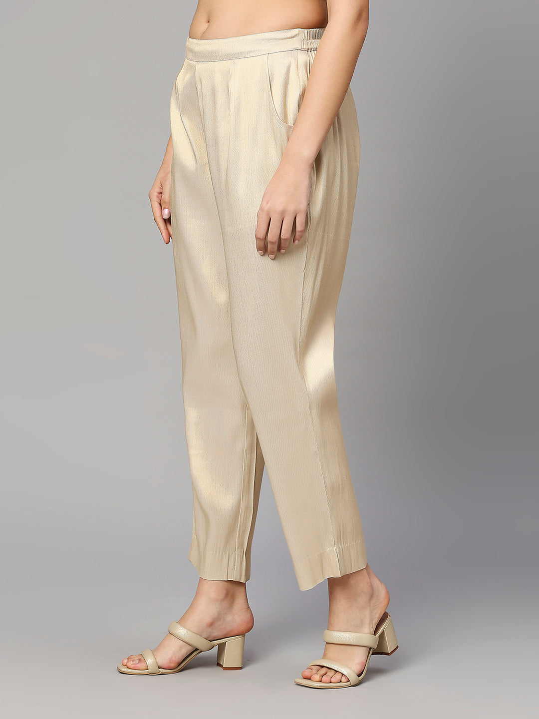 Ivory Gold Plain Brocade Pant