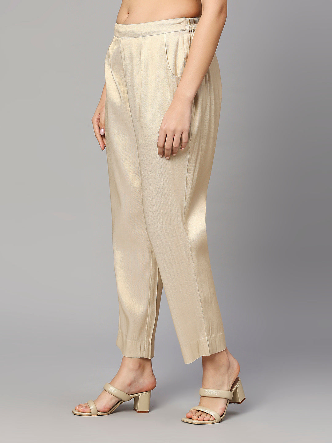 Ivory Gold Plain Weave Brocade Pant