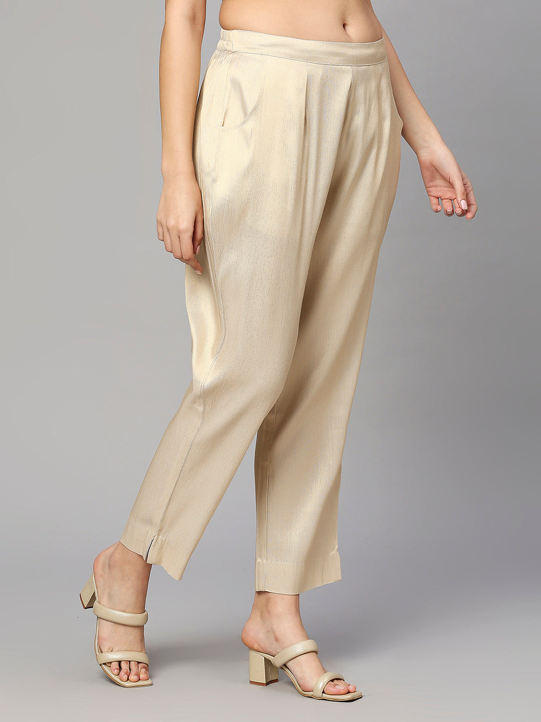 Ivory Gold Plain Weave Brocade Pant