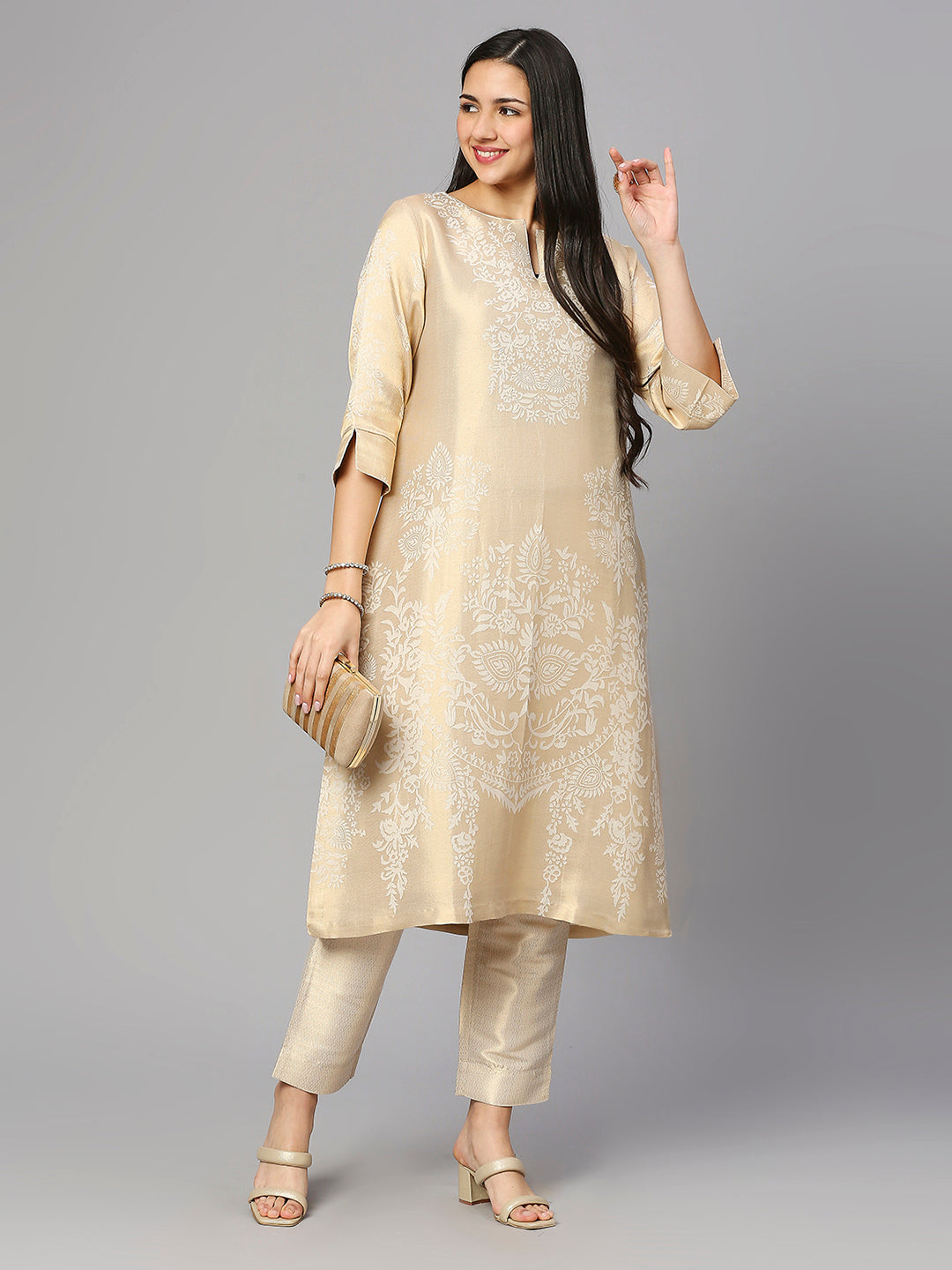 Ivory Gold Plain Weave Brocade Pant