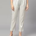 White Silver Plain Weave Brocade Pant
