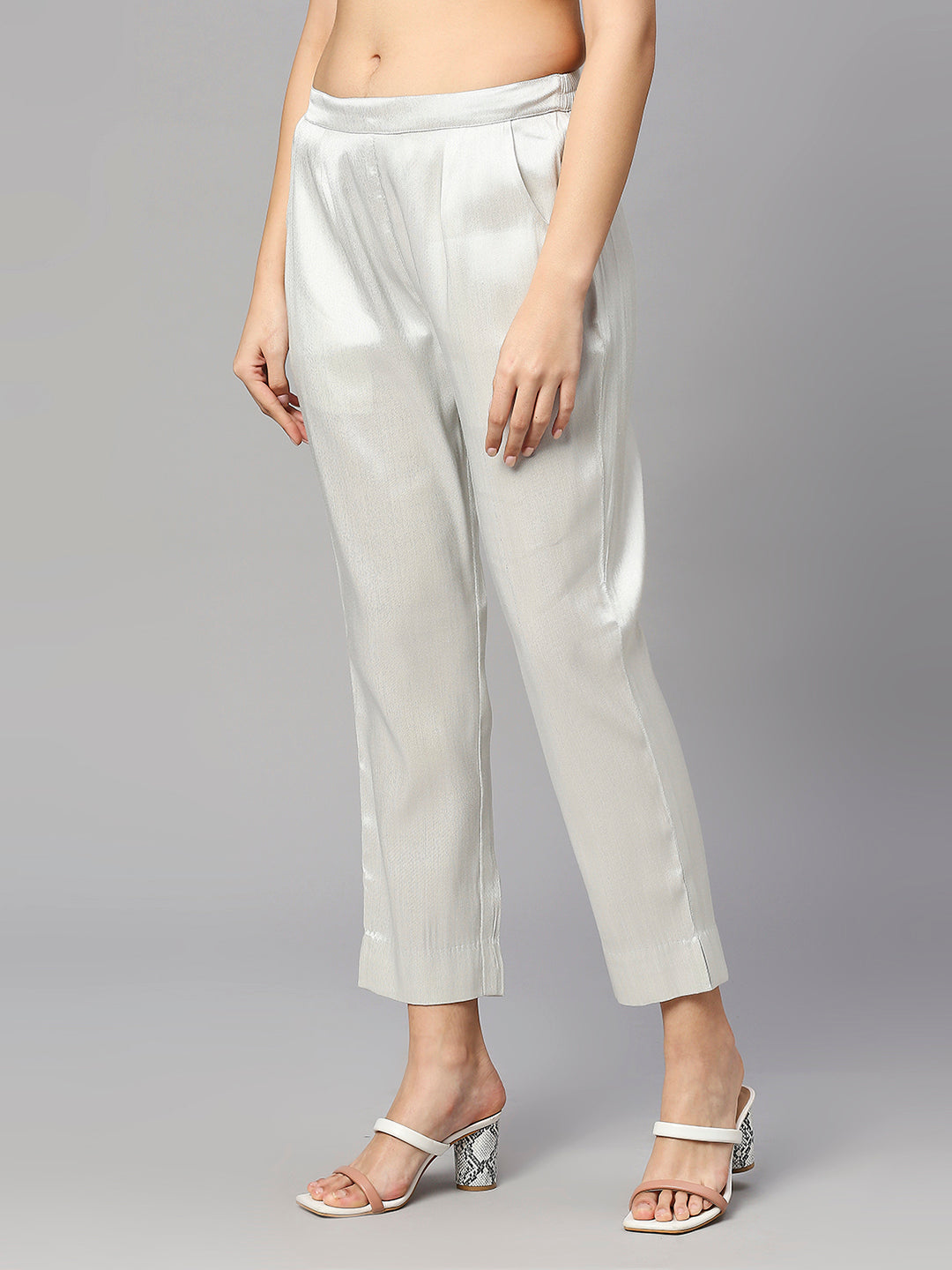 White Silver Plain Weave Brocade Pant