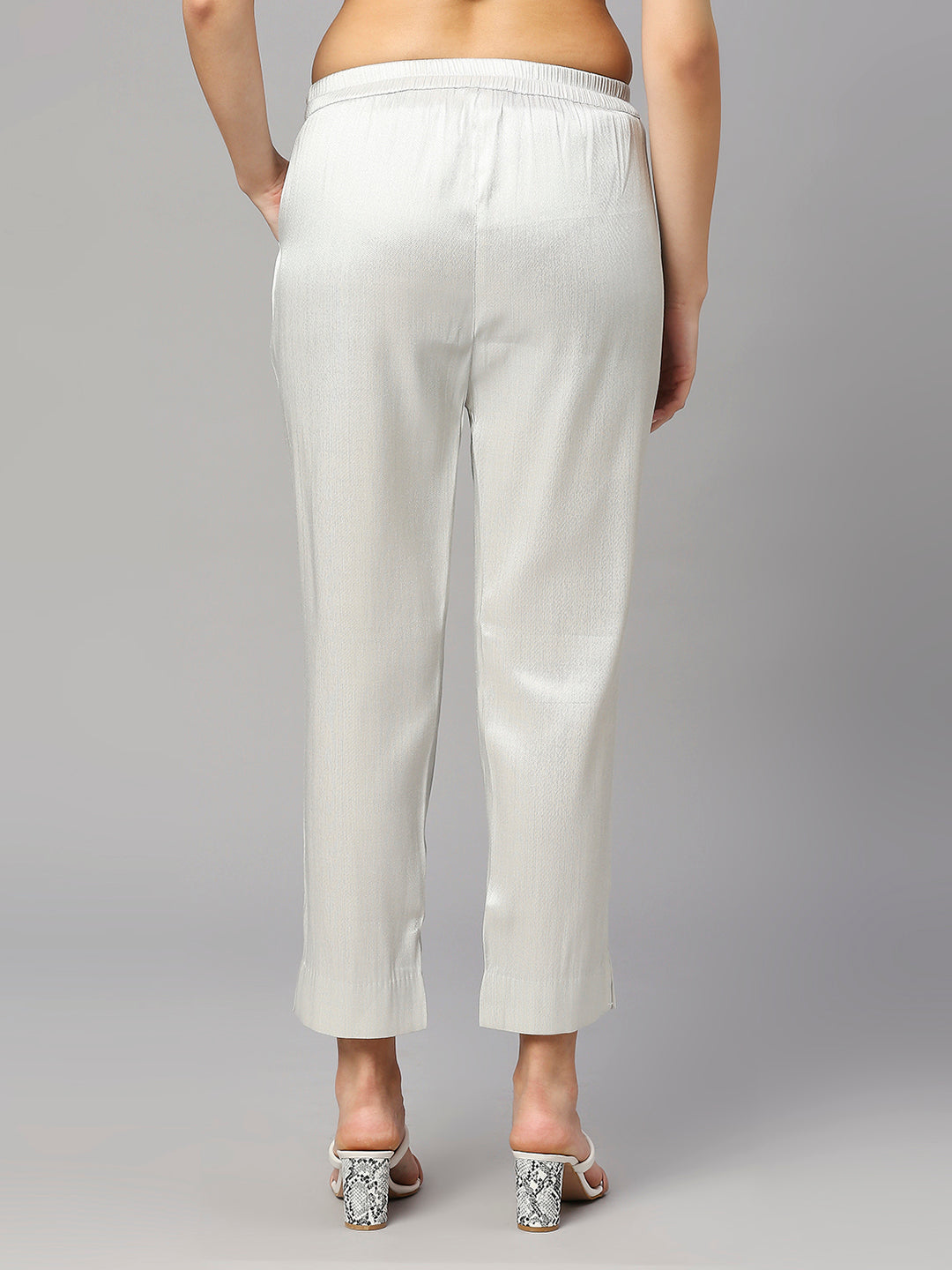 White Silver Plain Weave Brocade Pant