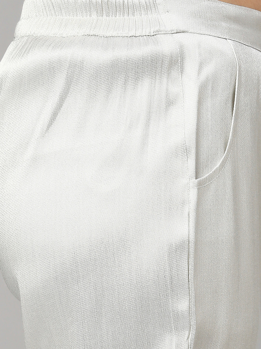 White Silver Plain Weave Brocade Pant