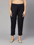 Plain Navy Viscose Pant
