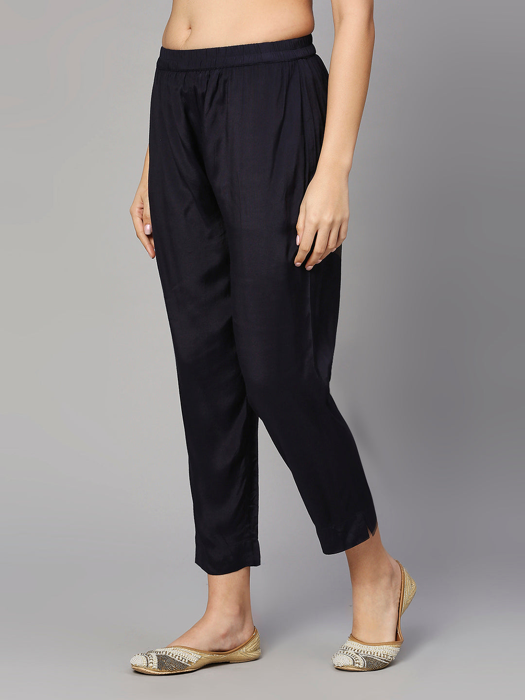 Plain Navy Viscose Pant