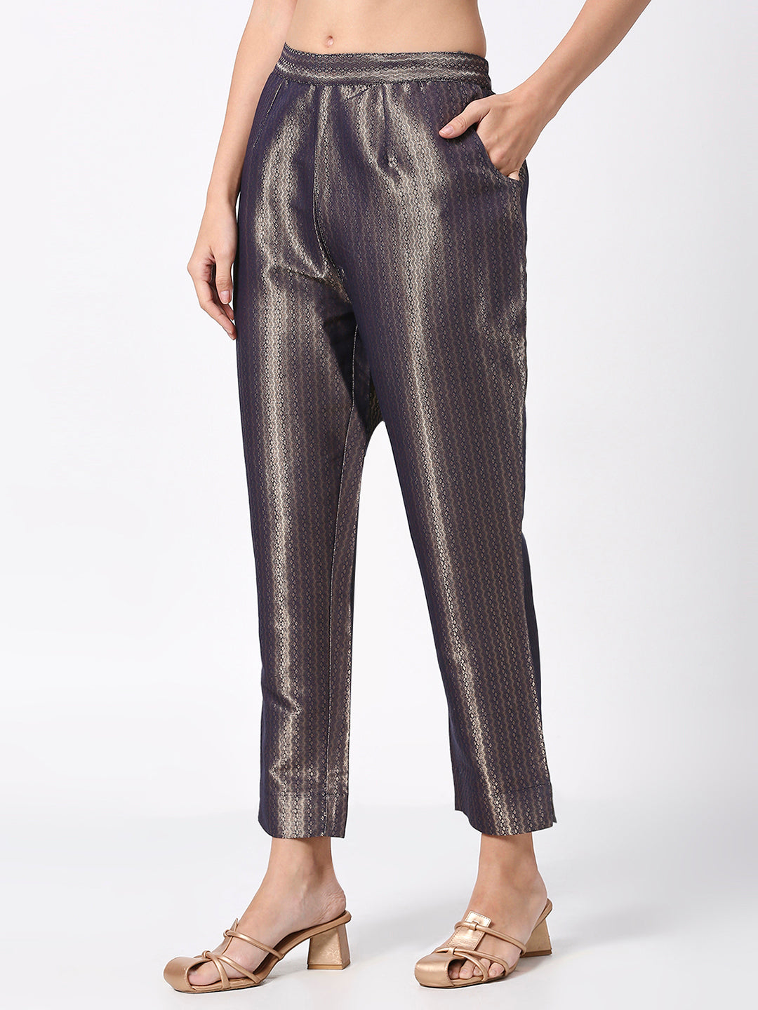 Navy Dobby Brocade Pant