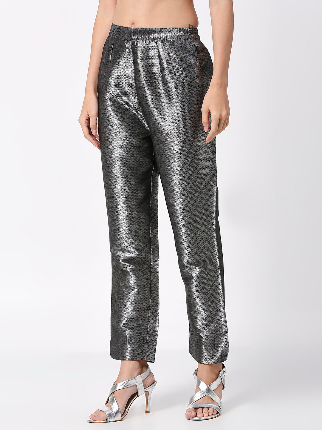 Black and Silver Dobby Designed Brocade Pant