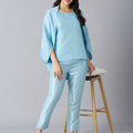 Brocade Floral Pattern Ice Blue 3 Piece Set