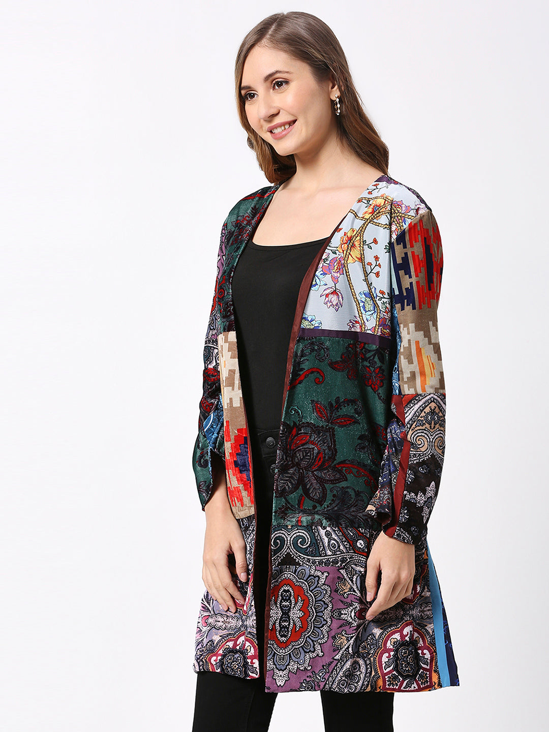 Multicolor Velvet Real Patchwork Kimono