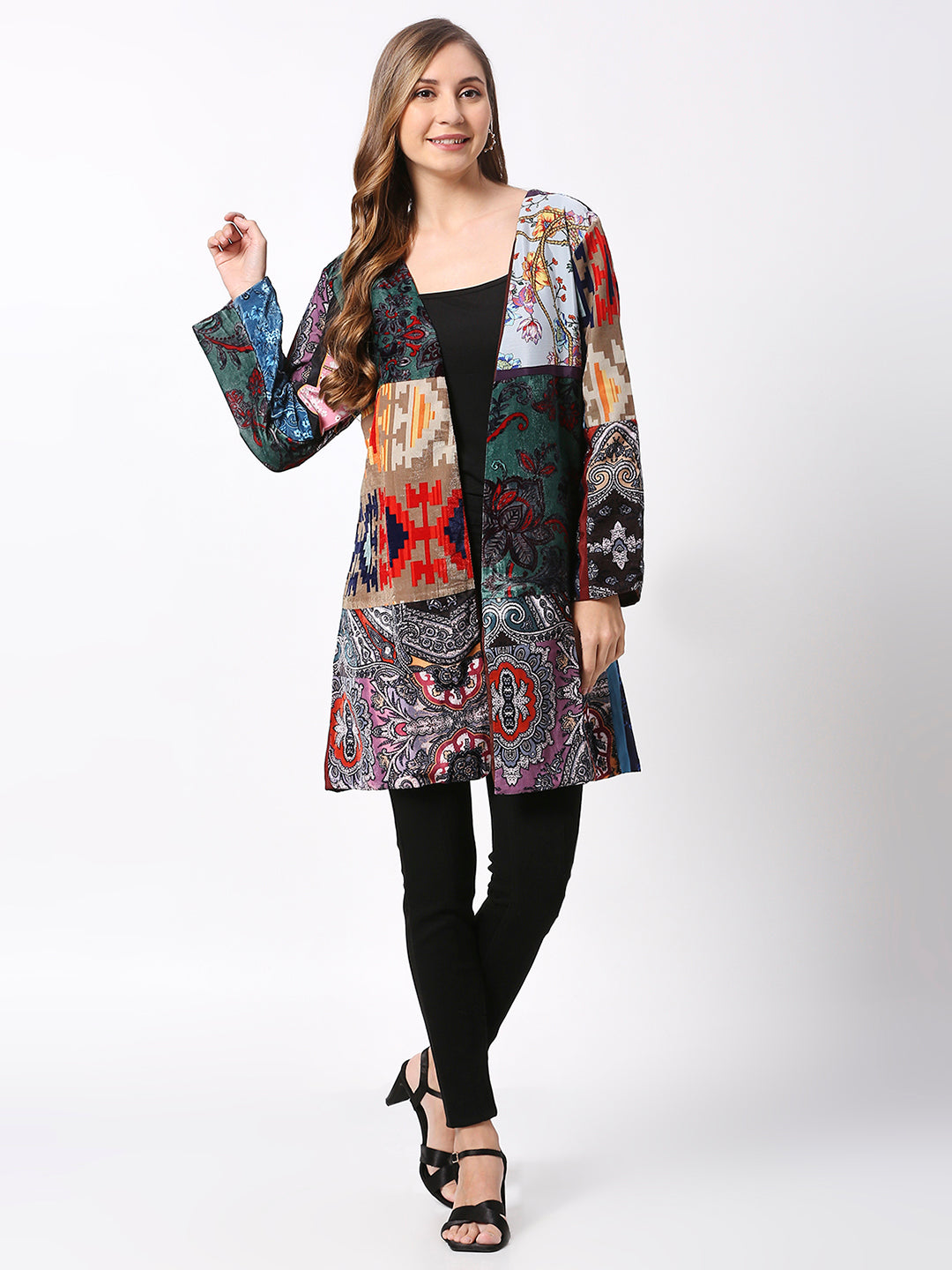 Multicolor Velvet Real Patchwork Kimono