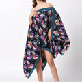 Black & Teal Floral Pleated Poncho
