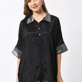 Black Viscose Brocade Trims Top
