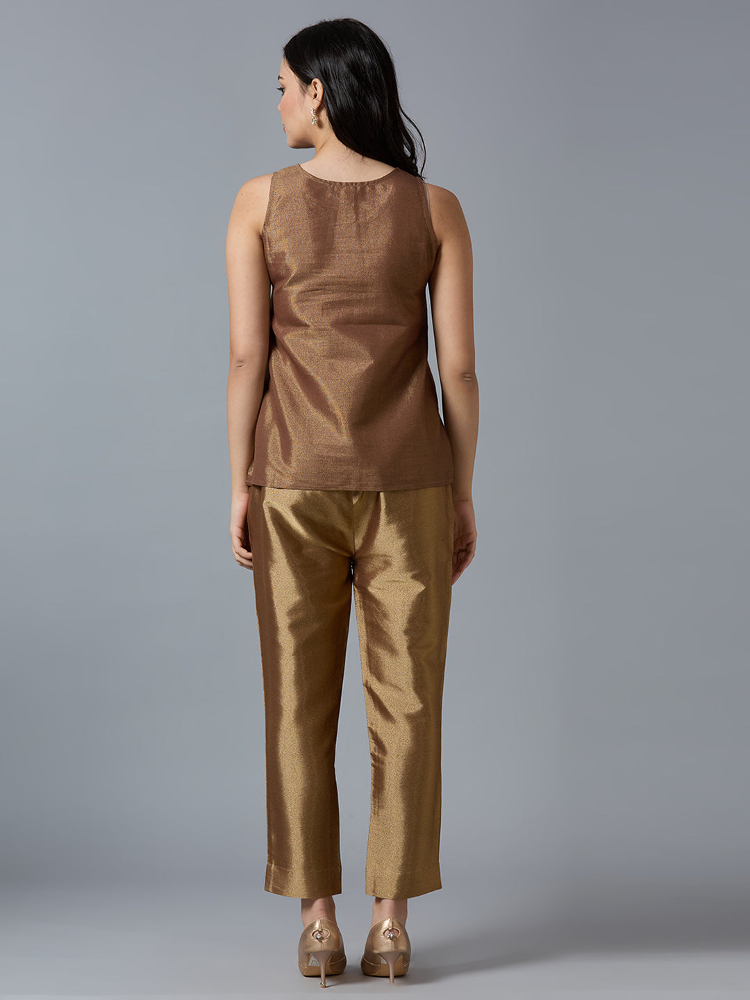 Brown Plain Weave Brocade Pant