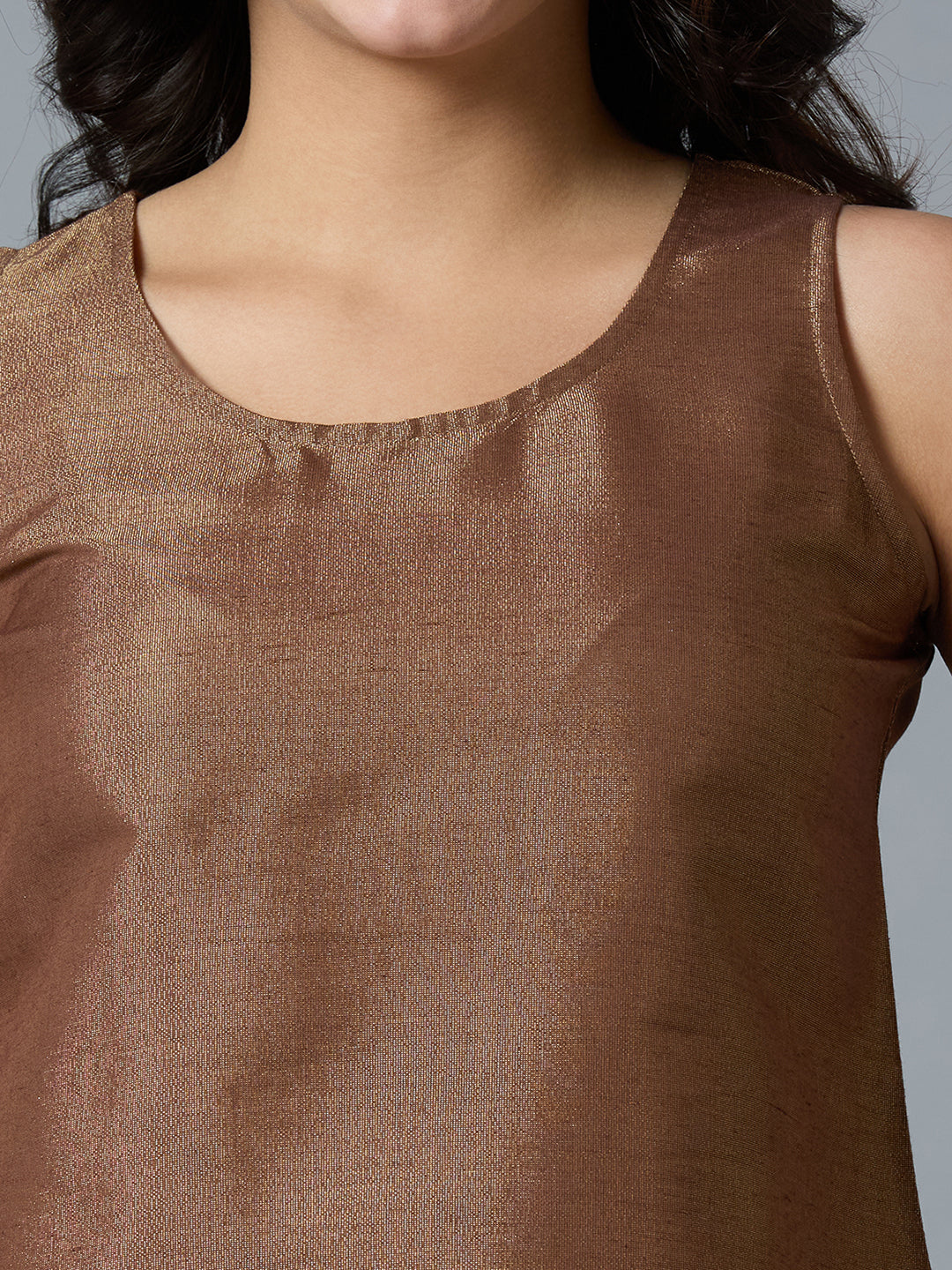 Brown Gold Brocade Sleeveless Top