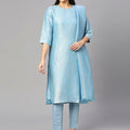 Brocade Floral Design Ice Blue Kurta