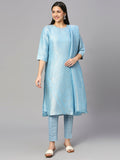 Ice Blue Floral Design Brocade Kurta