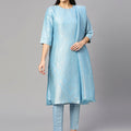 Brocade Floral Design Blue Kurta Set