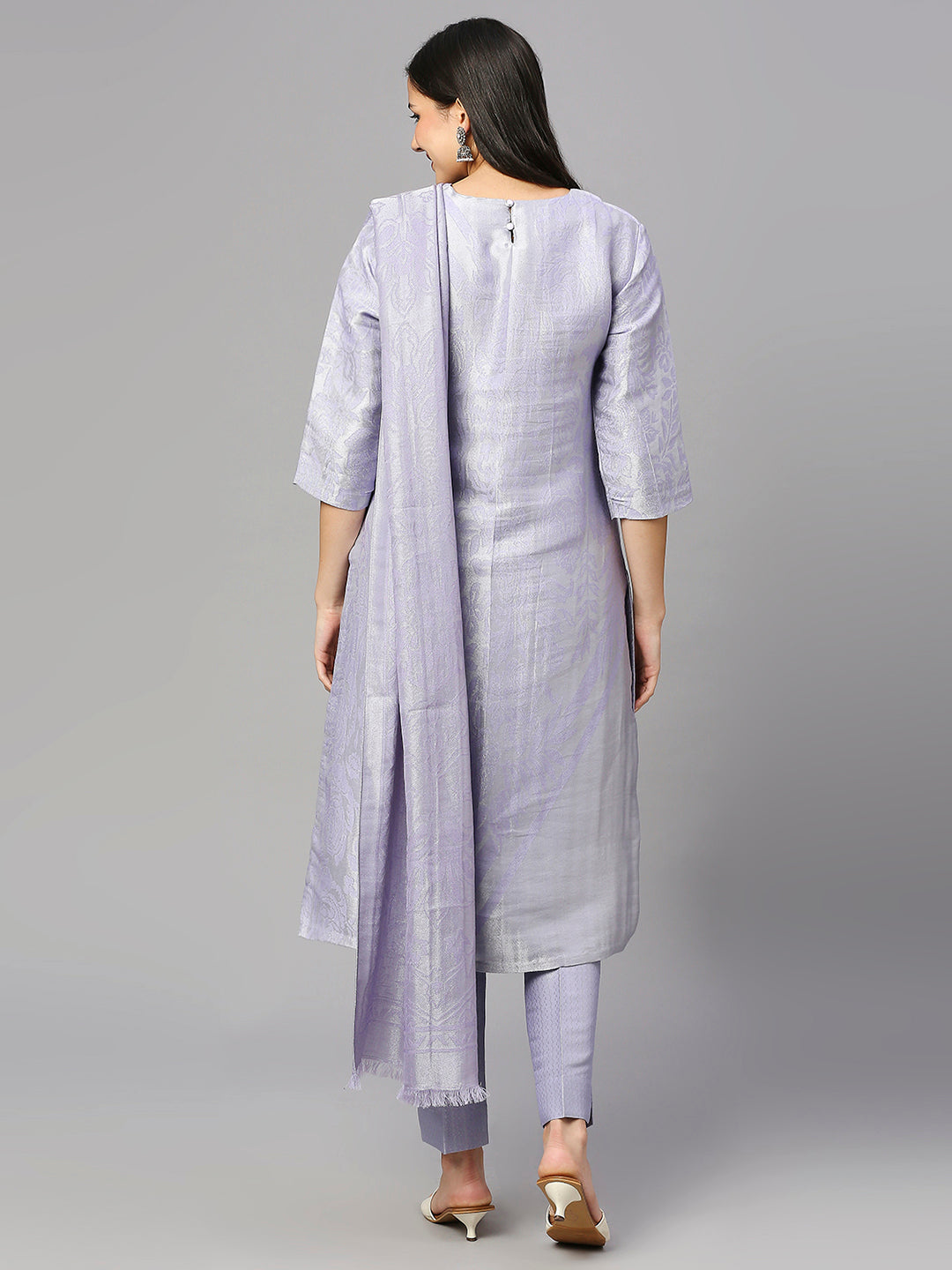 Floral Design Lavender Silver Brocade Kurti