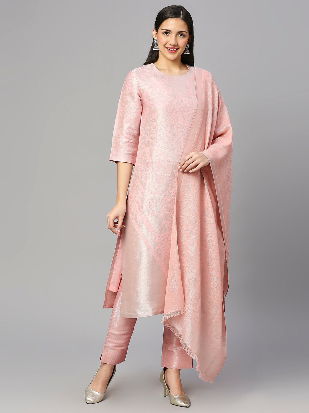 Brocade Floral Design Pink Kurta