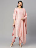 Pink Colour Floral Design Brocade Kurta Set