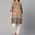 Off-white Multicolor Ornamental Printed Kurta