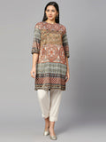 Off-white Multicolor Ornamental Printed Kurta