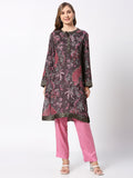Taupe & Pink Paisley Printed Viscose Kurta