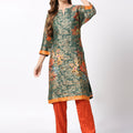 Green Floral Design Brocade Kurta