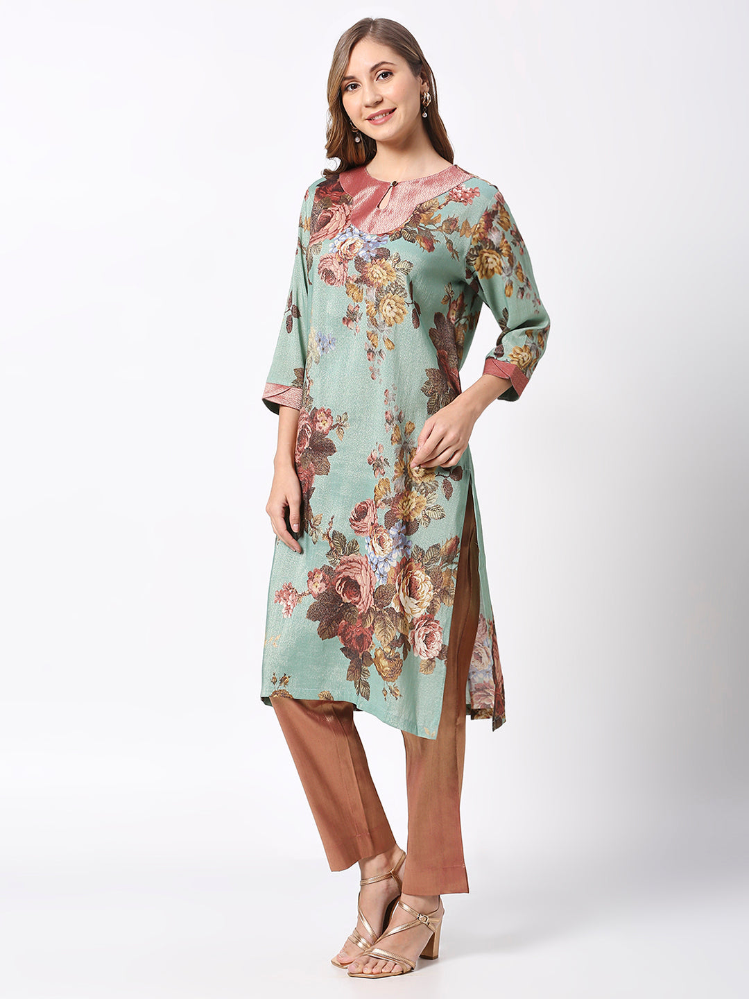 Pastel Green Floral Metallic Kurta