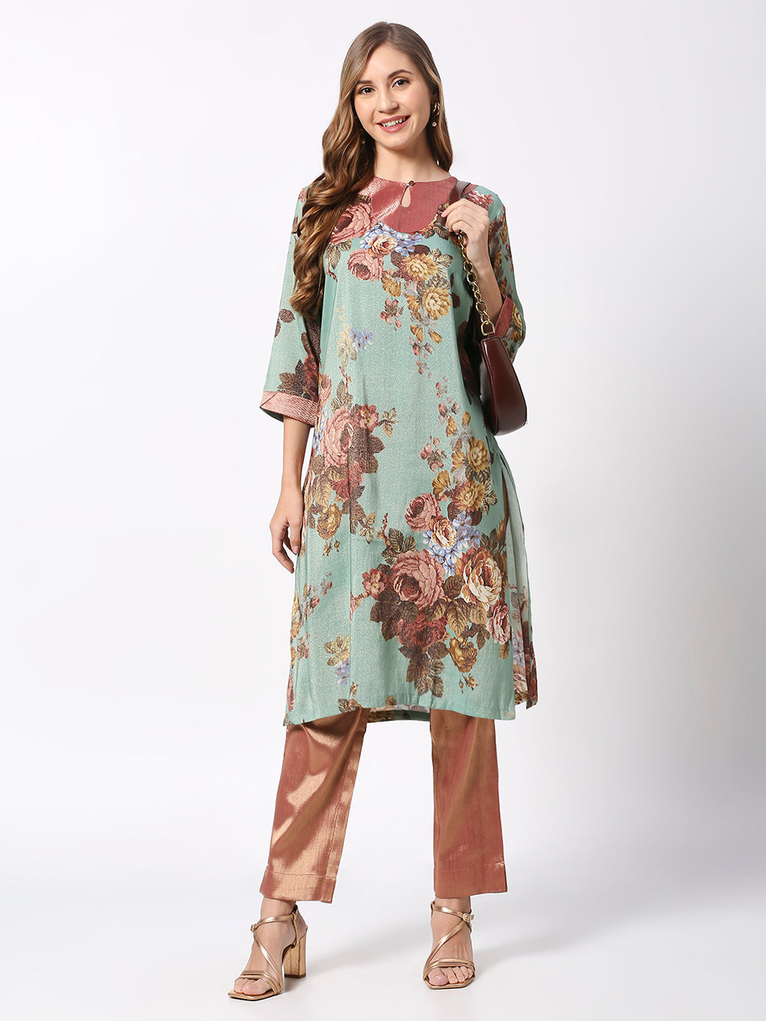 Pastel Green Floral Metallic Kurta